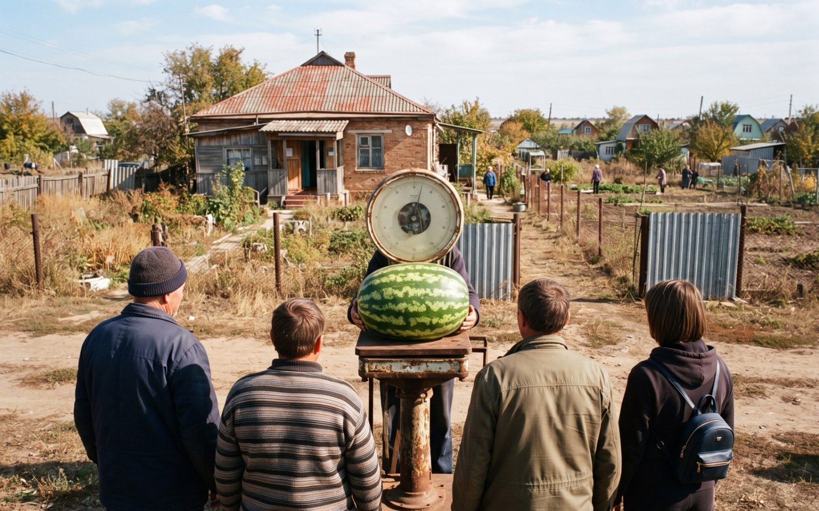 Огромный арбуз на весах